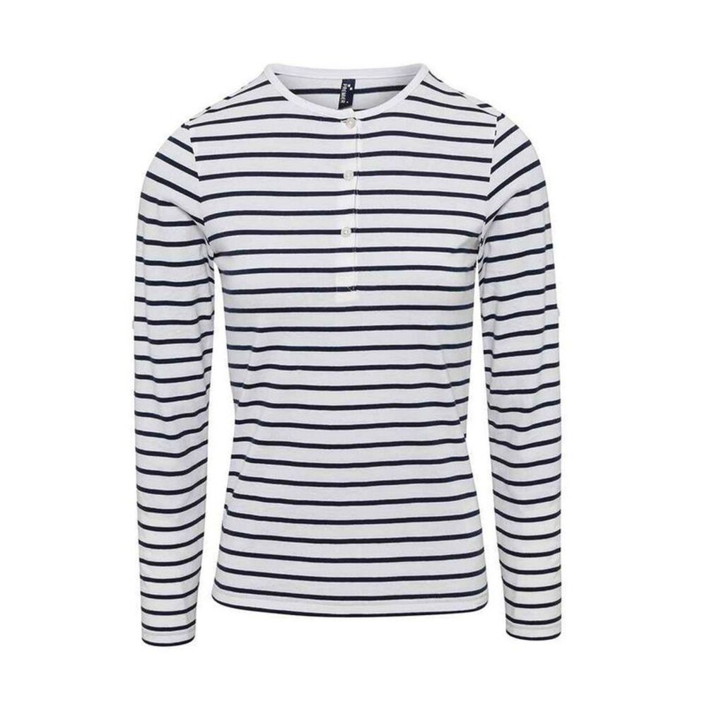 Premier Womens/Ladies Long John Roll Sleeve T-Shirt / White/Navy